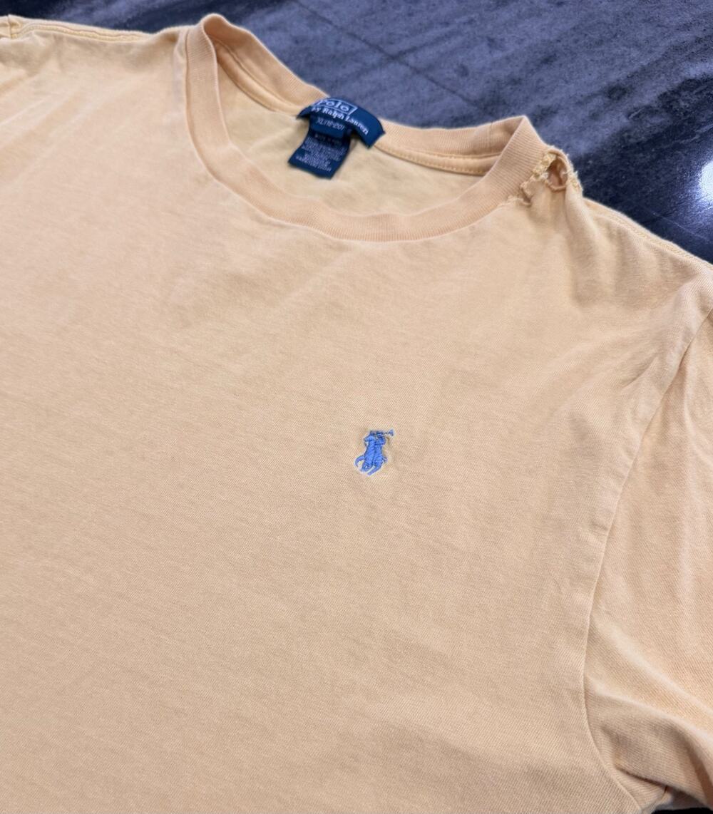 Polo Ralph Lauren Boys XL 18-20 Canary Yellow T Shirt blue Pony Distressed